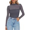 2025 New Women's Half Turtleneck Perspective Long-sleeved T-shirt Y2K Mesh Top