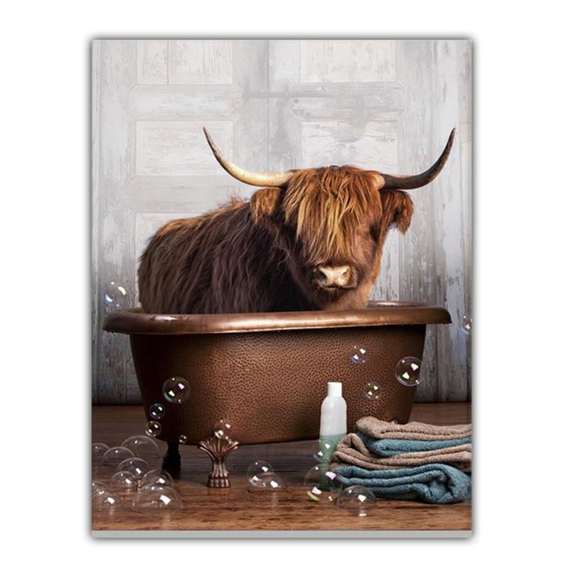 Lovely Alpaca Elephant Cow Giraffe Toilet Canvas Paintings Animal Posters Prints Wall Art Pictures for Living Room Decor Cuadros