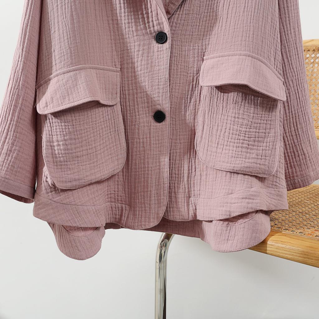 Dimanaf 2025 Plus Size Women New Autumn Linen Basic Jacket Casual Coat Solid Oversize Fashion Long Sleeve Vintage Loose Tops