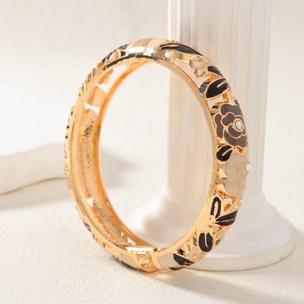 Эмалевый браслет-манжета с полым цветочным узором, двойной браслет, женский браслет на руку, винтажный браслет-клуазонне, женский