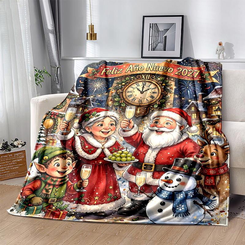 1Pc Happy New Year Blanket Soft And Comfortable Casual Warm Camping Travel Christmas Halloween Gift M921288