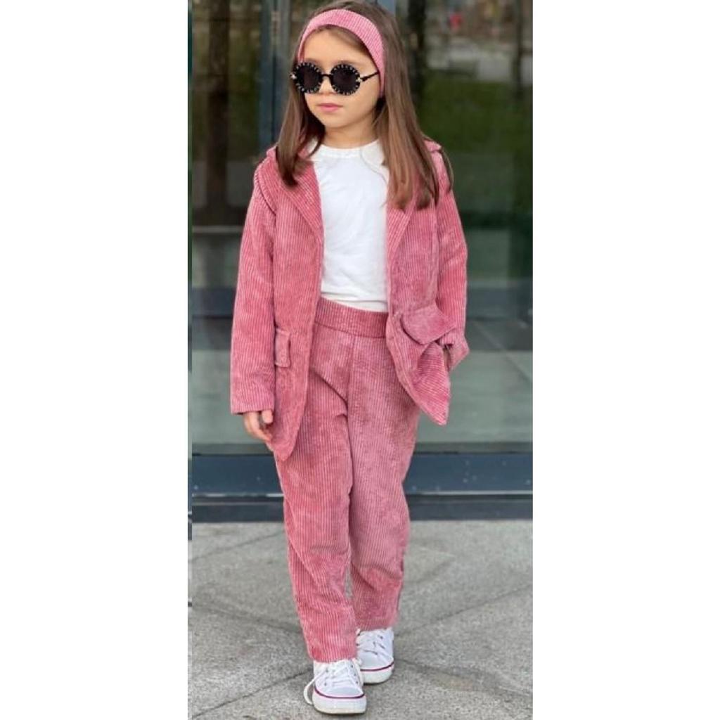 Girls' Velvet Cool Elegant 3 Piece Jacket Set 9068 Mink