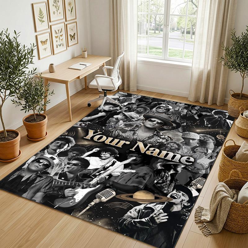 Personalized Crystal Velvet Carpet,Bruno Mars Custom Printed Name, Plush Area Rug For Home Indoor Decor