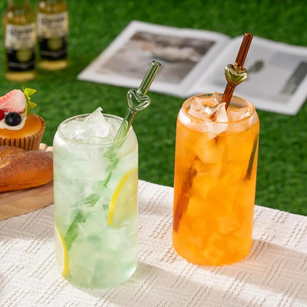 4 шт. Креативные стеклянные соломинки в форме сердца, многоразовые, идеально подходят для коктейлей, кофе со льдом, холодных напитков, украшение для домашнего питья, подарок