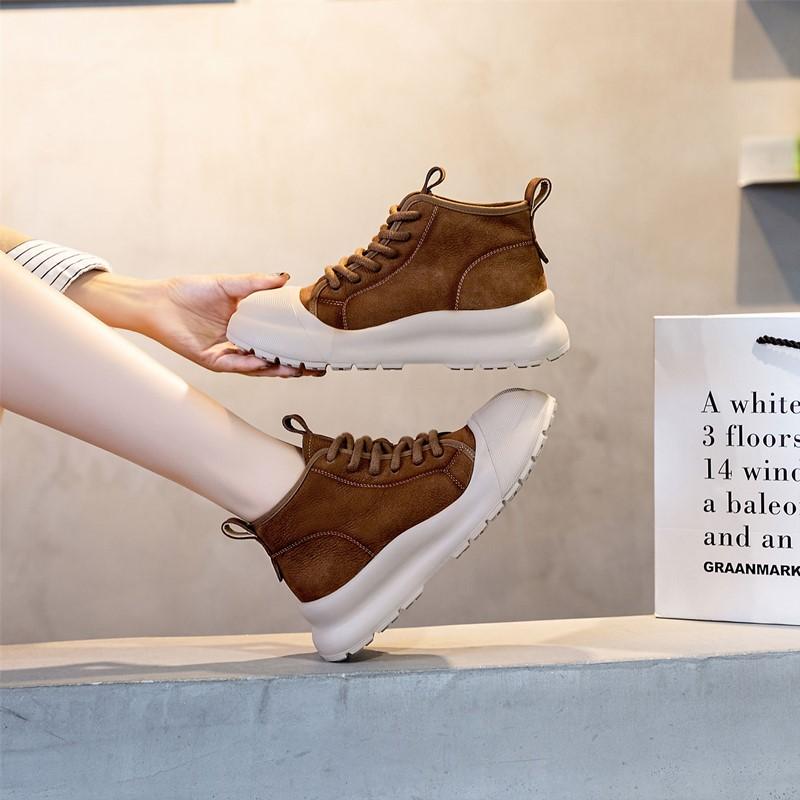 Модные женские кроссовки AIYUQI Ретро 2024 Новые из натуральной кожи с ремешками Женские балетки на высокой платформе Женская повседневная обувь