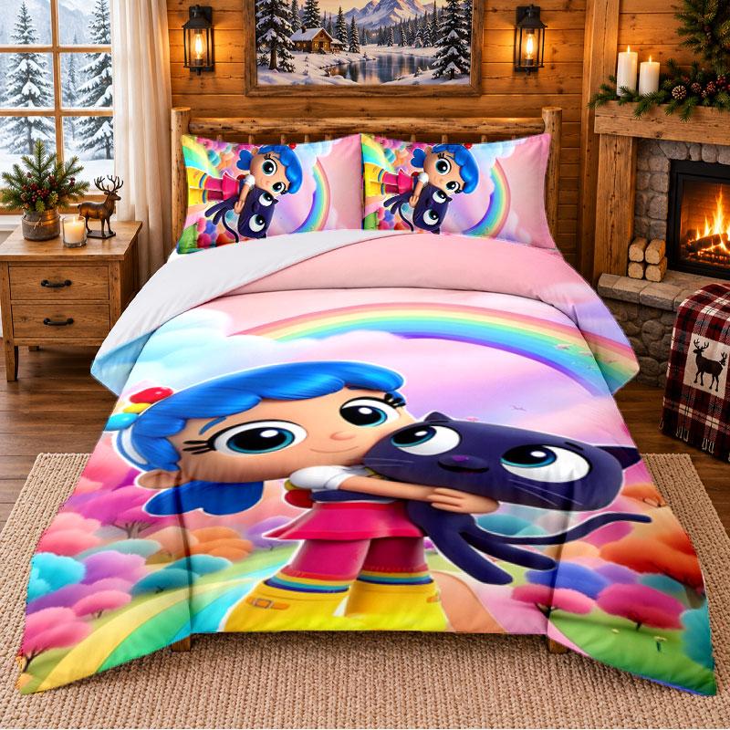 True And The Rainbow Kingdom Pattern Bedding 3Pcs Set Bed Sheet And Pillowcases For Indoor Bedroom
