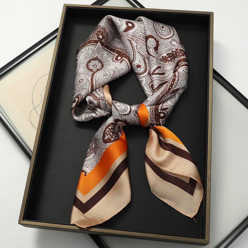 Luxury Women Silk Square Scarf Shawl Fashion Xiaoxiangfeng Print Design Satin Hijab Wraps Neckerchief Female Hair Bands 70*70CM