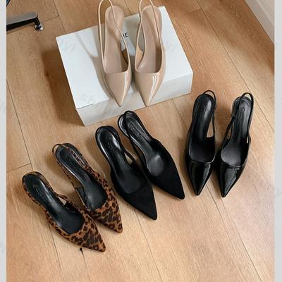 Женские туфли на высоком каблуке 2025 Новые босоножки с ремешком на щиколотке Леопардовый принт Тонкий каблук Средний каблук Женские туфли-лодочки Летняя обувь