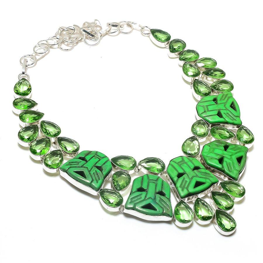 Cameo, Tsavorite Gemstone 925 Sterling Silver Jewelry Necklace 18"
