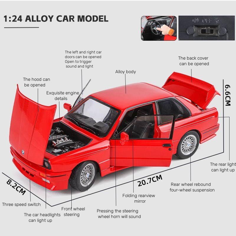 1/24 Scale 1988 BMW M3 IM3 Alloy Scale Car Model Diecast Metal Miniature Car Sound and Light Classic Car Collection Kid Toy Car Vehicle