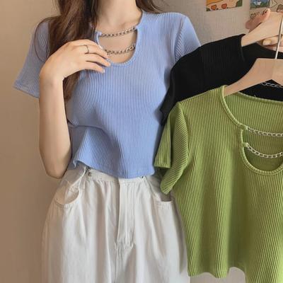 Модные летние укороченные топы 2023 года: Футболки Sweet Style с высокой талией и короткими рукавами для женщин