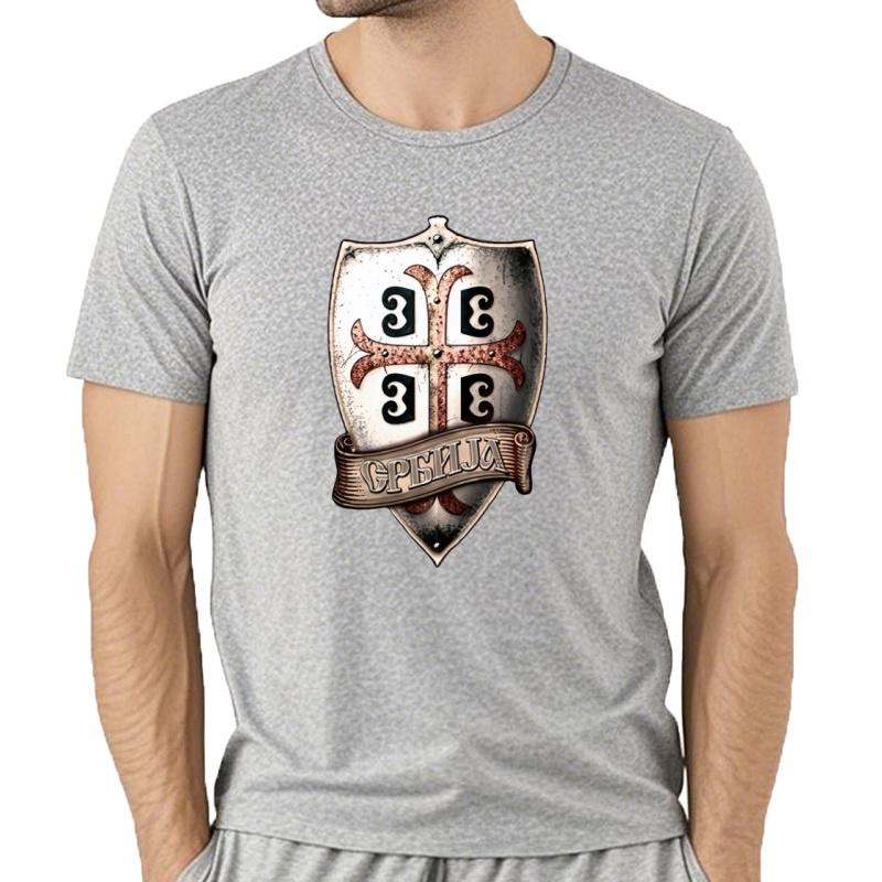 Escudo Serbio Escudo Escudo Escudo Escudo Hombres Camiseta Manga Corta Casaul 100 Camisa De AlgodóN