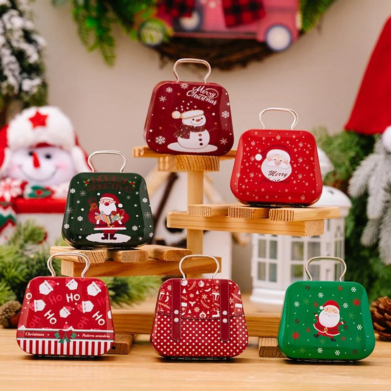 Christmas Mini Tinplate Handbag Christmas Tin Gift Box Metal Candy Box Cookie Boxes For Holiday Xmas Party Supplies Ornaments