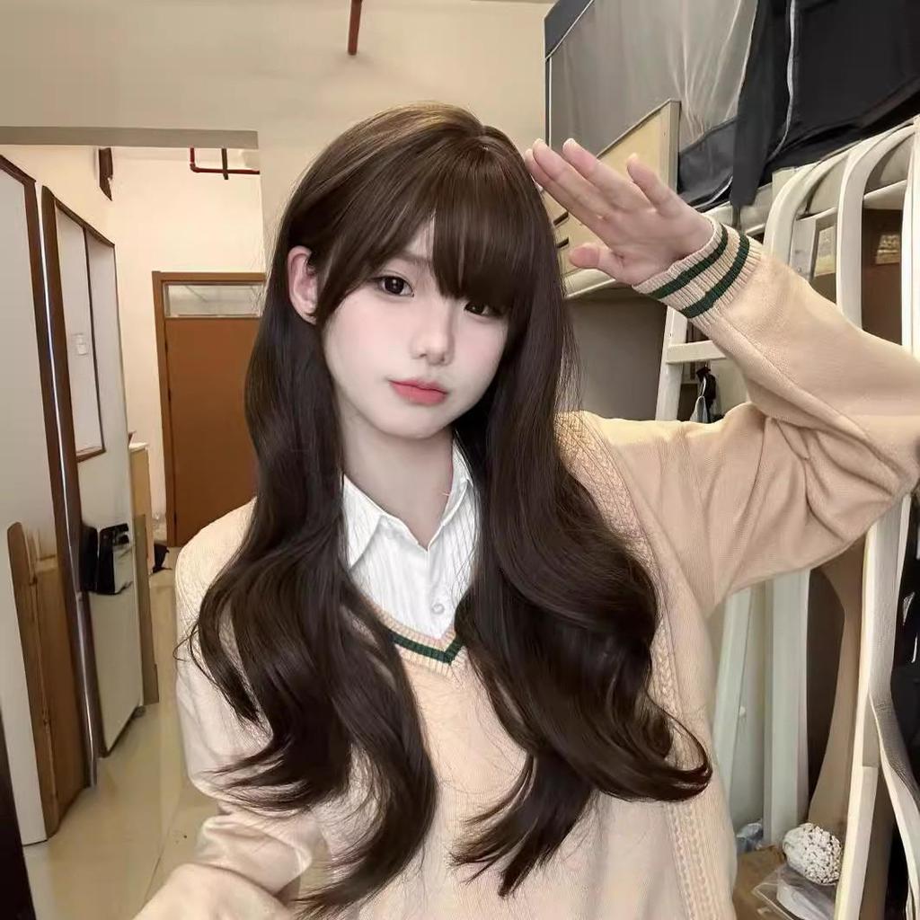 Women's Long Curly Wig with Air and Thick Bangs - Sweet Lolita Style