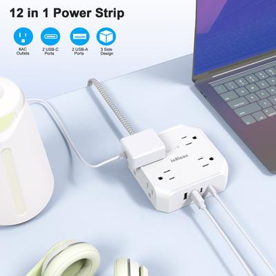 Сетевой фильтр с вилкой США, 8 розетками переменного тока, 4 USB-портами(2 Тип С) Удлинитель 5 футов, адаптер-розетка, настенное зарядное устройство для дома/офиса