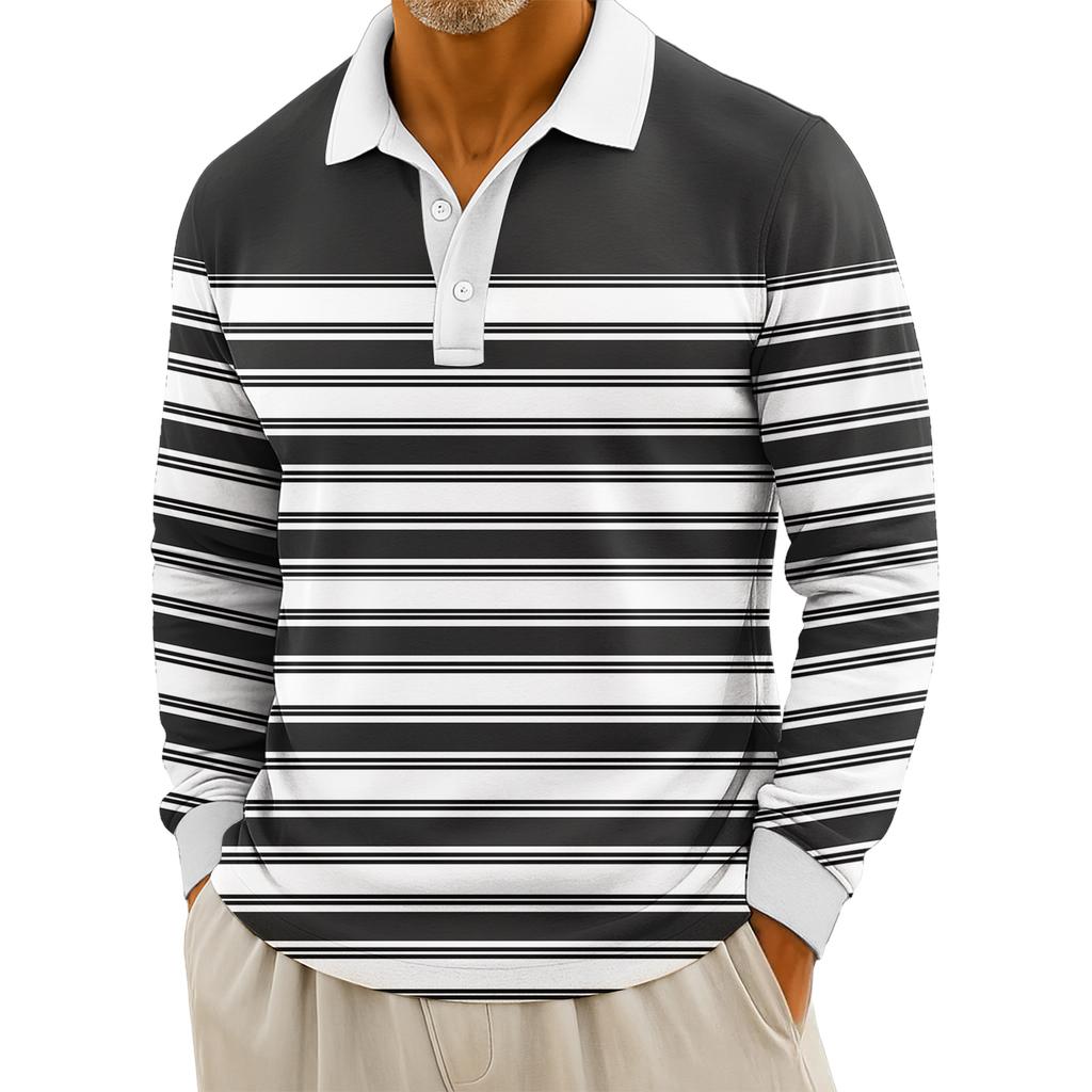 Мужские повседневные топы с длинными рукавами на пуговицах с полосатым принтом