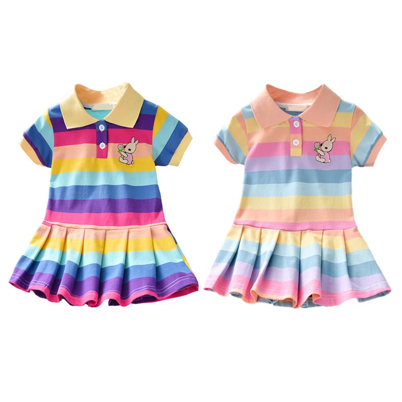 Летнее платье для девочки радужной расцветки и принтом кролика