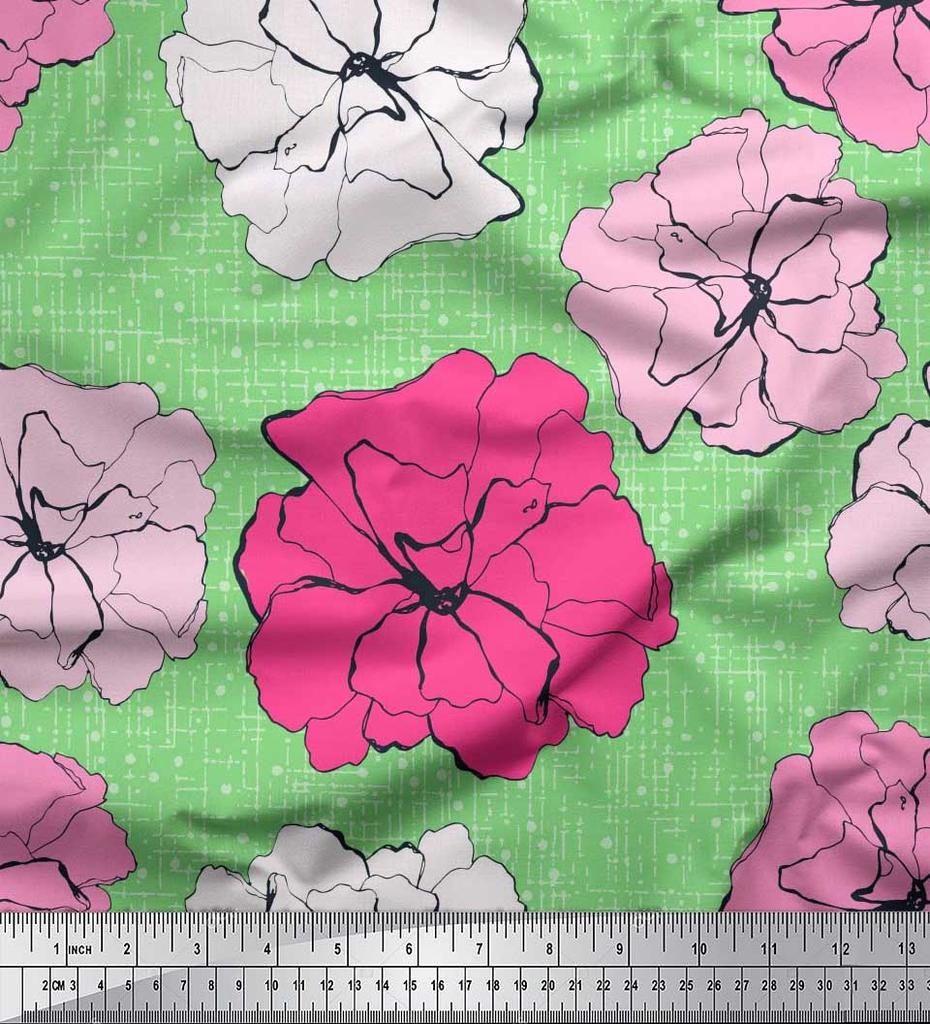 Soimoi Японский креп-атласная ткань с гвоздикой и цветочным принтом, швейная ткань, метр 42 дюйма