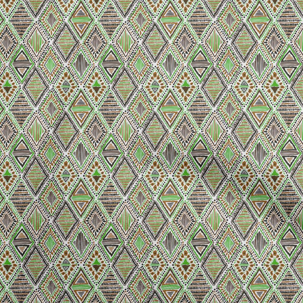 oneOone Cotton Flex Green Fabric Tribal Quilting Supplies Print Sewing Fabric by The Yard 40 Inch