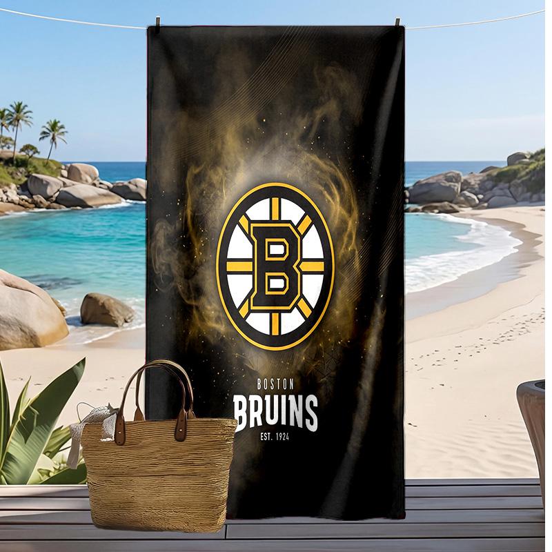 Пляжное полотенце с принтом Boston Bruins Мягкое Портативное Быстросохнущее?Сухое полотенце для бассейна, летнего отпуска, активного отдыха на природе