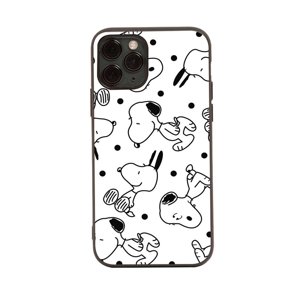 SM7 Snoopy черный мягкий чехол для iPhone 16 15 Plus 14 13 Pro 8 SE XR XS Max P30 Nova 5T Y5P Y6 Y7 Y8P Y9 Realme C30 C33 C31 VIVO Y36 V27