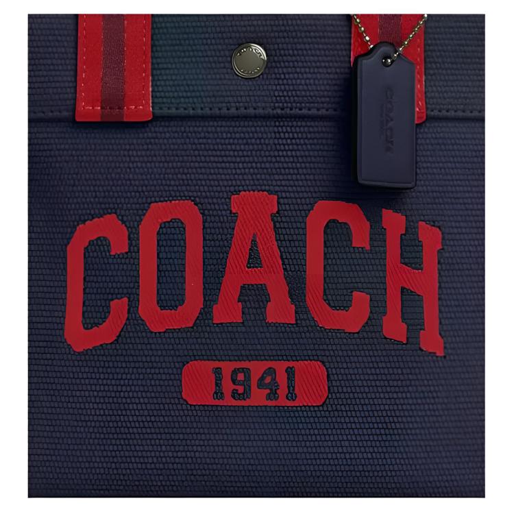 Coach 20 Letter Logo Tote Bag Canvas And Smooth Leather Handbag Small Men Tote Bags Navy-Blue Red CBK29-QBNI9