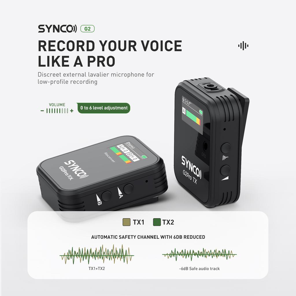 Synco G2A1 Pro Wireless Microphone System with 1 Receiver & 1 Microphones 200M Transmission Range 6