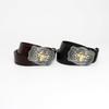 Western Bull Head Belt, Smooth Buckle Cowhide Belt, Men's Buckle with Pattern Bottom