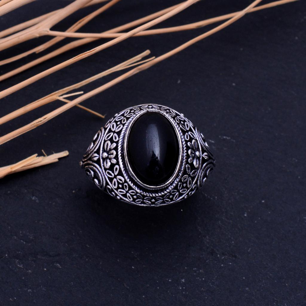 Black Onyx Handmade 925 Sterling Silver Jewelry Ring Size 11.25 W6o35