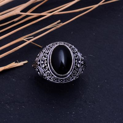 Кольцо из серебра 925 пробы с черным ониксом ручной работы, размер 8 Y9w43
