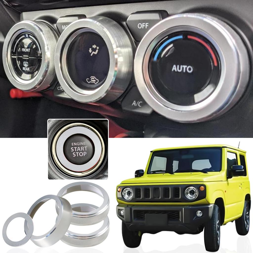 HIMARKLIF Aluminum Alloy Air Conditioning Dial Cover Engine Start Ring Interior Part for New Jimny JB64W and New Jimny Sierra JB74W (2018.07~)
