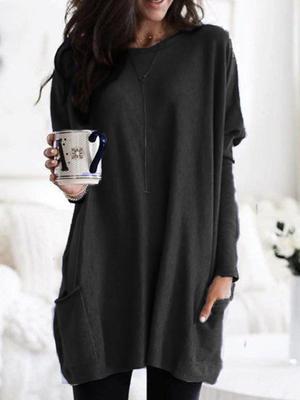 Новая осенняя повседневная футболка с длинными рукавами и карманом для женской одежды