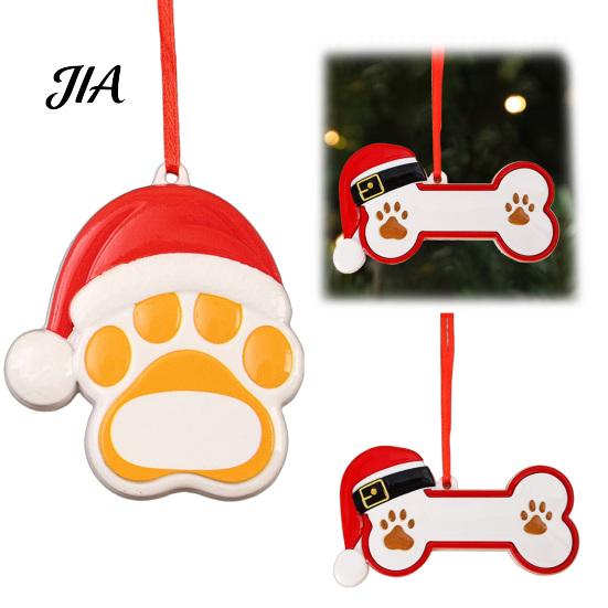 Durable Resin Holiday Ornament Christmas Ornament, Cute Cat Paw/Bone Shaped Xmas Tree Hanging Decoration Red Riding Hood Decor with Santa Hat