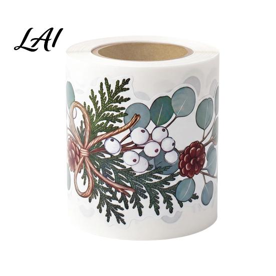 Continuous Roll Seasonal Stickers Christmas Wreath Border Roll Eucalyptus Pine Branches/Elk Handbook Collage Adhesive Strips Illustrations