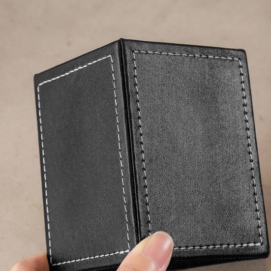 Pen Holder White Stitching Faux Leather Desk Organizer Waterproof Easy To Clean Square Pencil Holder