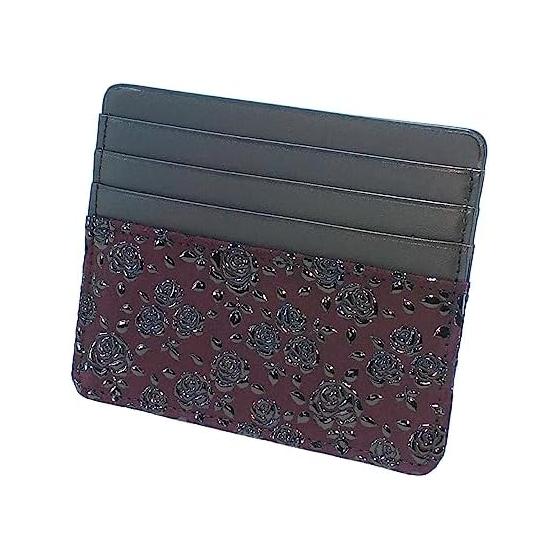 Тонкий кошелек для карт Inden из оленьей кожи с узором из роз 2530-06-176 Фиолетовый x Черный лак 8 карманов для карт 1 карман Сделано в Японии