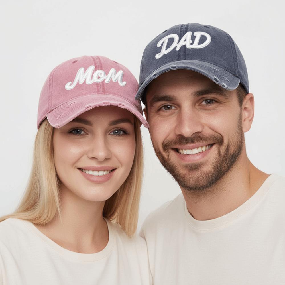 Ripped Brim Washed Cotton Dad Hat Distressed Washed Sun Cap MOM DAD Baseball Cap Family Matching