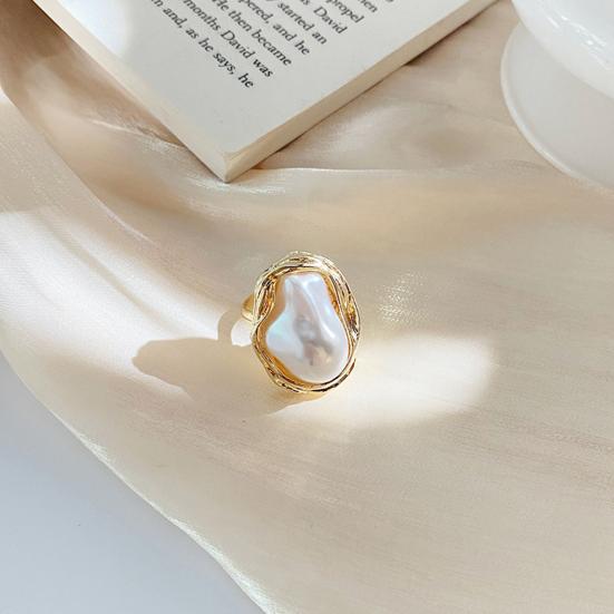 Elegant Irregular Faux Pearl Open Ring Exquisite Jewelry Finger Ring Banquet Party Accessories