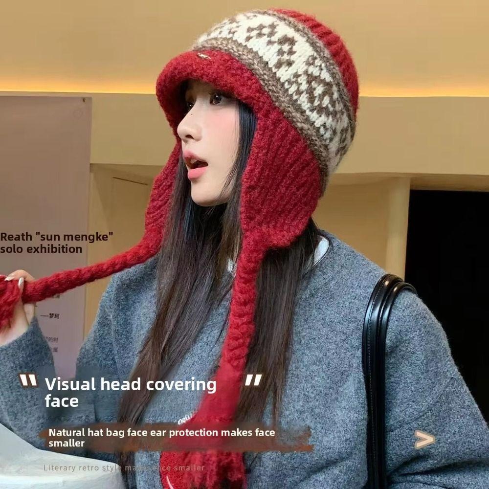 Korean Style Fair Isle Earflap Hat Tassel Ear Cap Casual Lei Feng Cap Outdoor