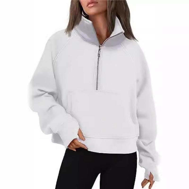 Autumn Winter Hoodies Women's Sports Half Zipper Sweatshirts Loose Stand Collar with Velvet Coat Jacket