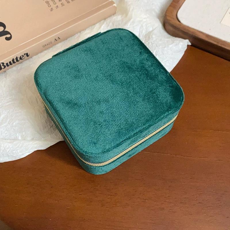 Элегантная шкатулка для украшений из флокированной ткани - Портативное хранилище для колец, ожерелий, серег на молнии