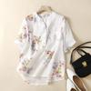 Summer Short Sleeved Loose Ramie Casual Versatile Artistic Printed Cotton Linen Shirt Blouses