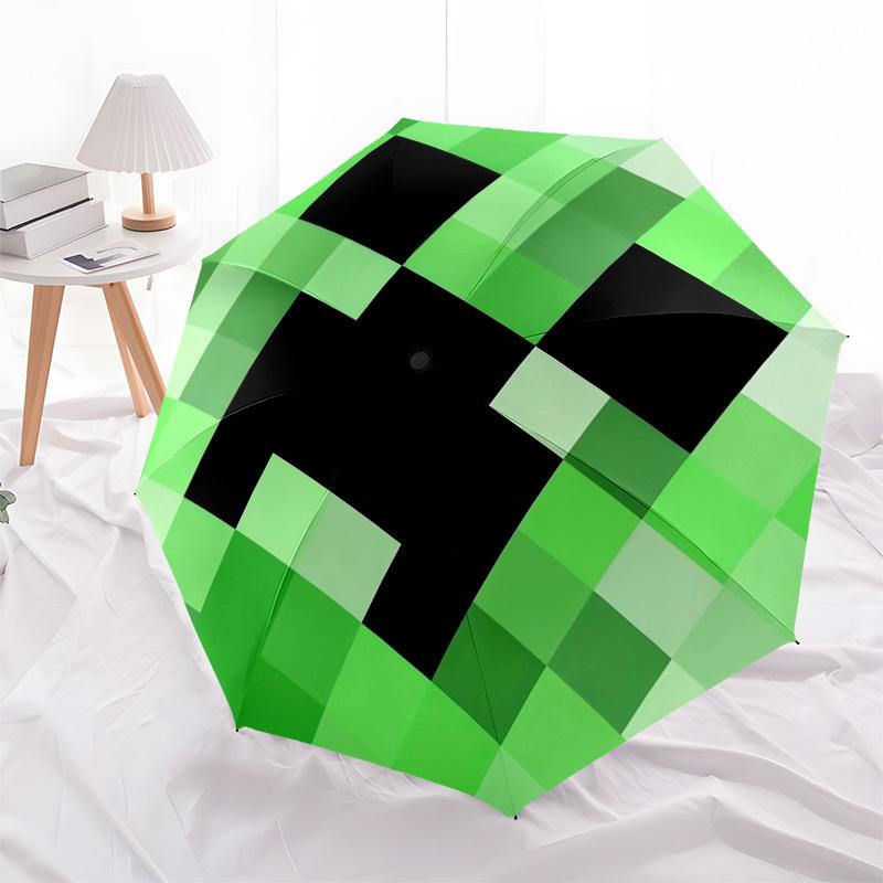 1pc My world pixel game, Creeper Themed High-quality Umbrella,Automatic Opening and Closing Umbrella,Multi-functional Umbrella G0811098