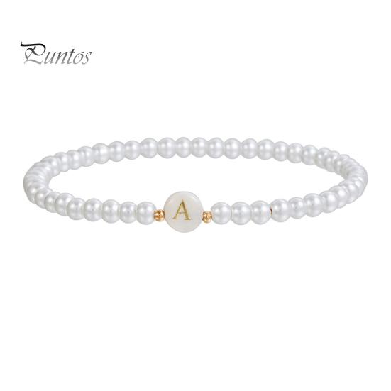 Браслет с алфавитом Алфавиты Изогнутый искусственный жемчуг Эластичный бисер Регулируемый Декоративный сплошной цвет Имя Начальная буква Женский браслет Женские украшения