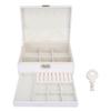 Jewelry Storage Box White Wood Large Capacity 2 Layer Multiple Compartments PU Leather Portable