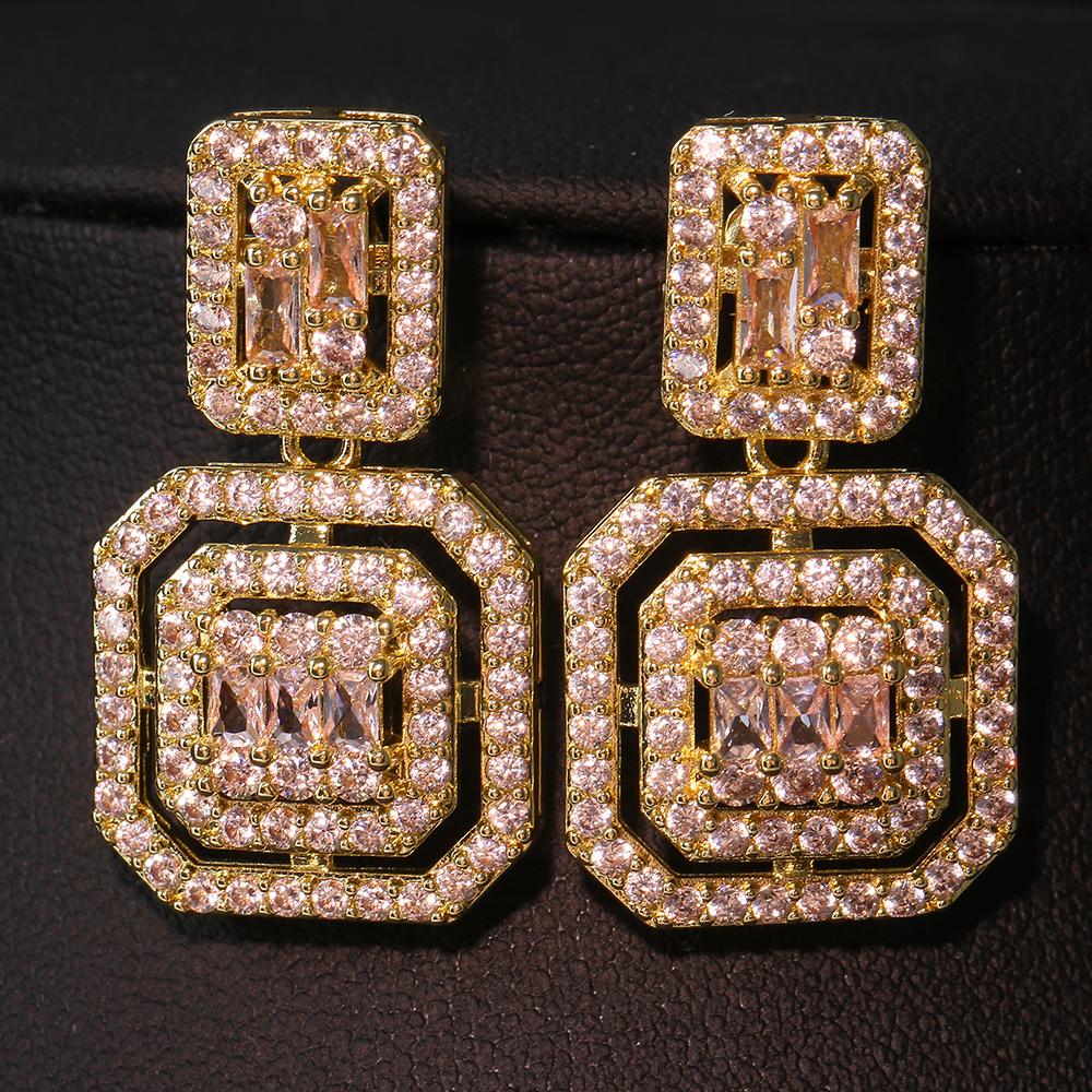EMMAYA Zircons Delicate White Gold Cubic Zircon Square Drop Dangle Earrings for Women Fashion Wedding Party Wear Jewelry