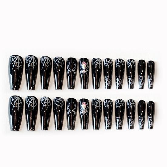 1 набор накладных ногтей в виде паутины на Хэллоуин с клеем, готические черные длинные