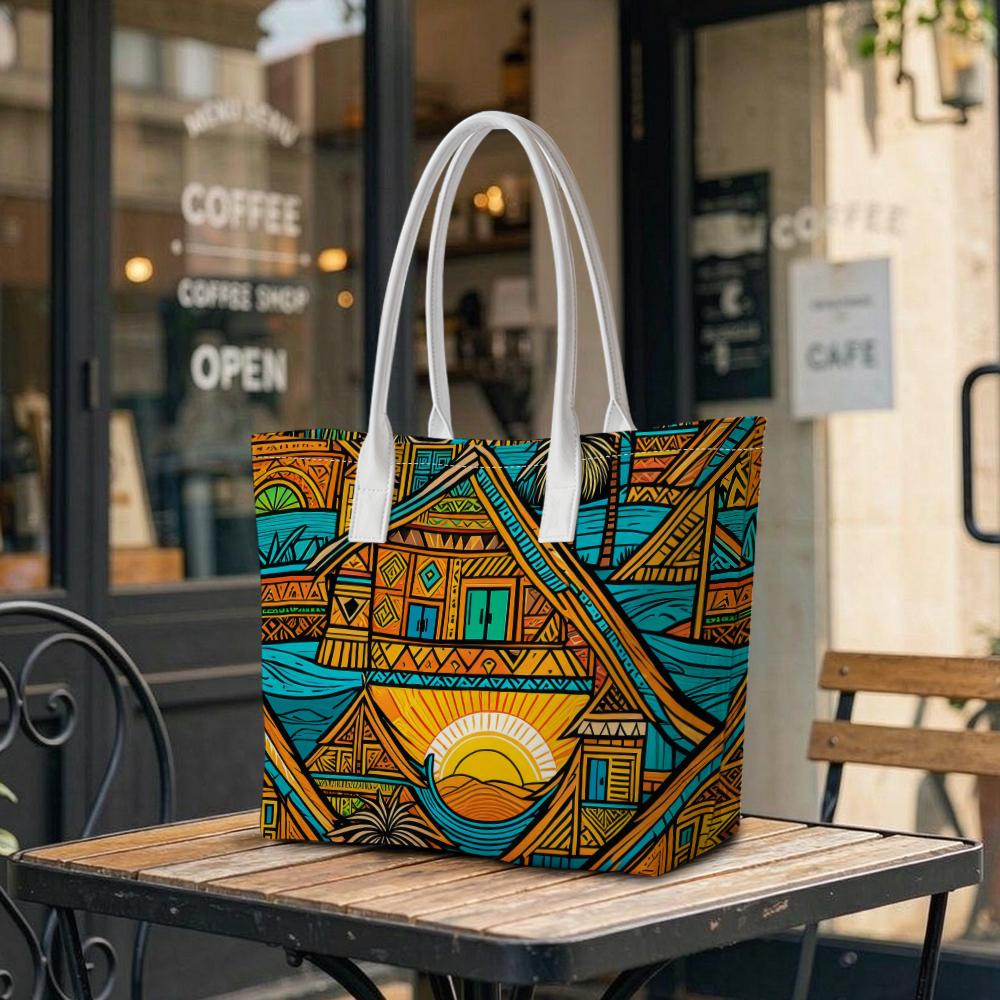 Bohemian Style Tote Bag Tropical Print Large Capacity Daily Use Casual Shoulder Bag for Outdoor Shopping Travel