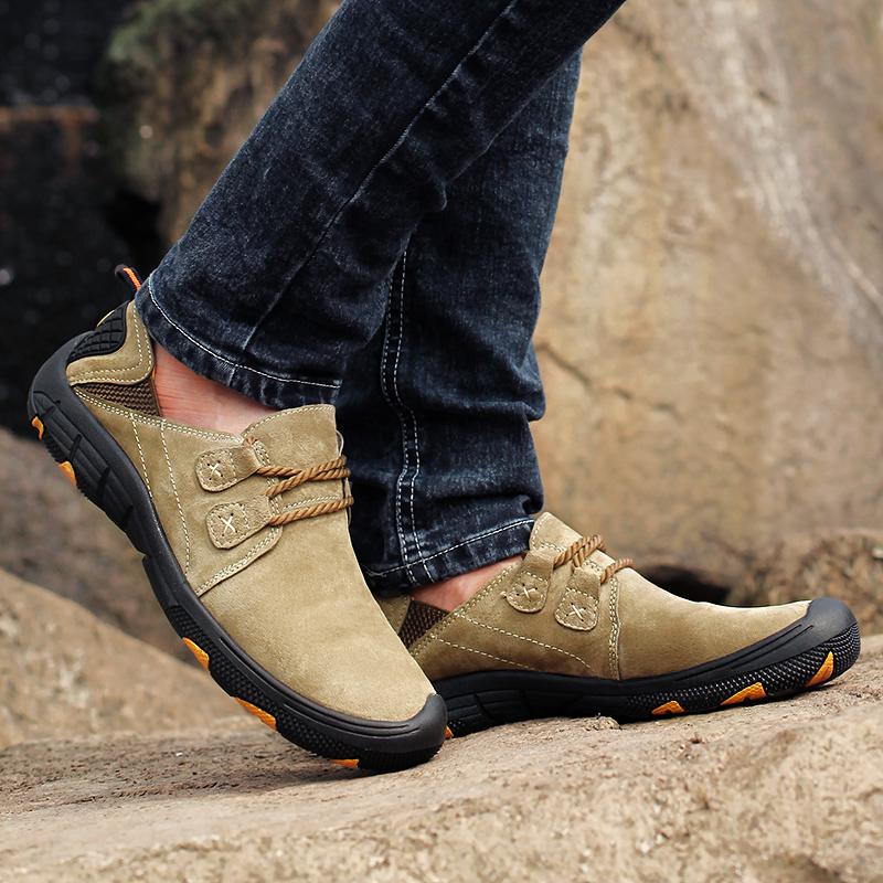 Genuine Leather Men's Hiking Shoes Casual Outdoor Trekking Walking Sneakers
