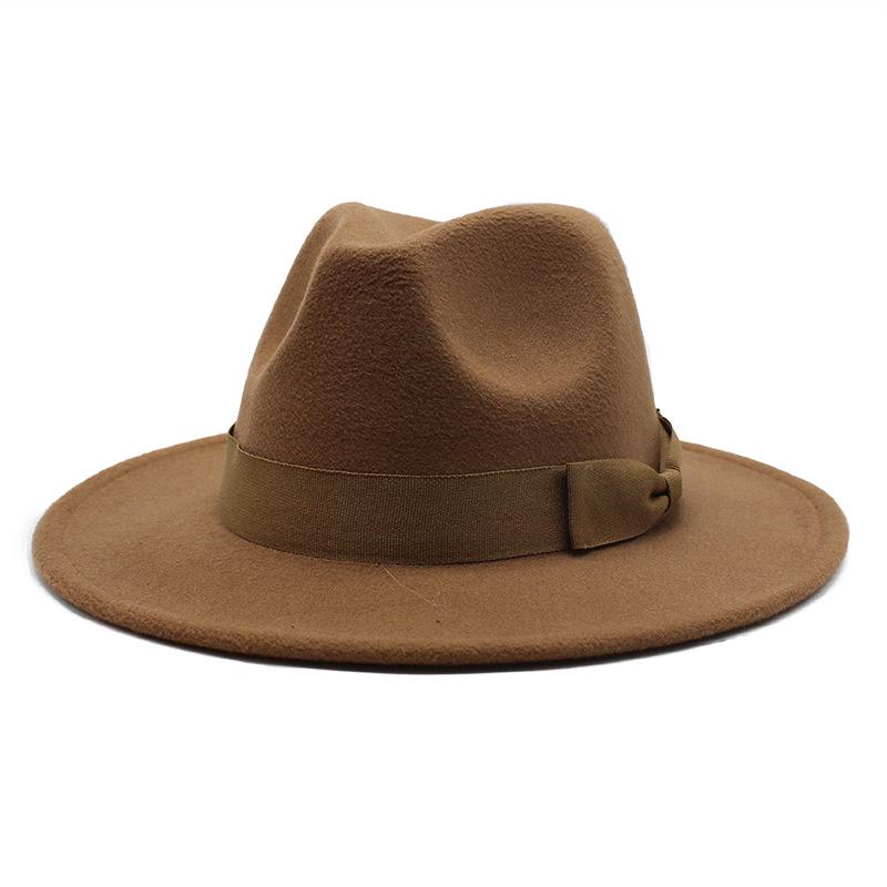 Ветер большой карниз шляпа мода бант плоский край цилиндр шляпа мужчины и женщины шерстяная джаз шляпа Lmn193